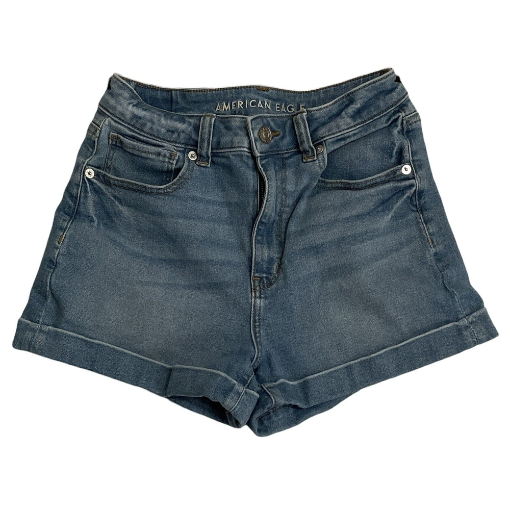 AMERICAN EAGLE Blue Stretch Denim Mom Shorts, Size 2